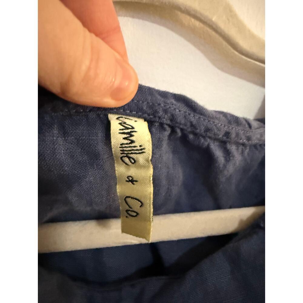 Camille & Co Sz S Oversized Blue 100% Pre-shrunk Linen Lagenlook Raw Seam Tunic - Picture 6 of 8